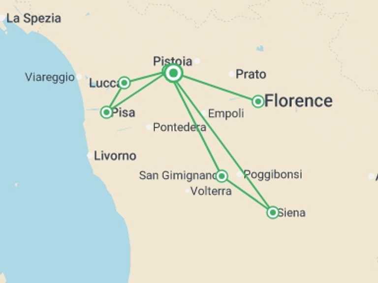 Map of Mediterranean Tour with 2 destination visits for the trip: Totally Tuscany - 8 days