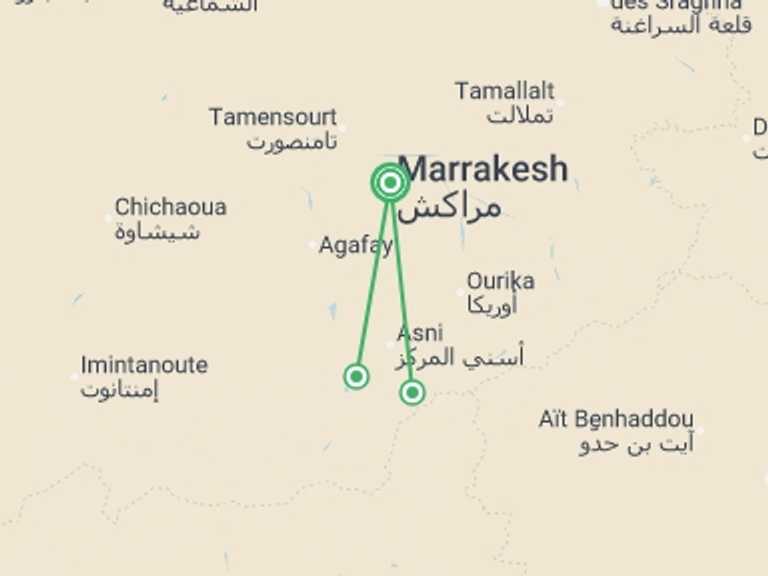 Map itinerary of Mediterranean Tour in October 2026 with 1 destination visits for the trip: Marrakech & High Atlas - 4 days