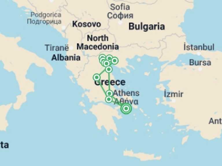 Map of 7-Day Athens Tour with 3 destination visits for the trip: Northern Greece With Meteora, Delphi And Thessaloniki, Private Tour