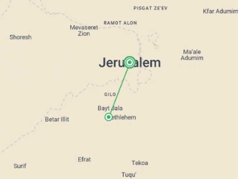 Map of Jerusalem Spiritual or religious Tour with 2 destination visits for the trip: Christian Jerusalem And Bethlehem Tour, 2 Days From Jerusalem