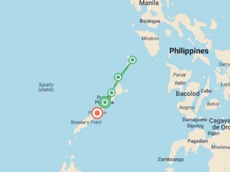 Map of a Lagoons Tour with 5 destination visits for the trip: 12-Day Panoramic Palawan Group Tour