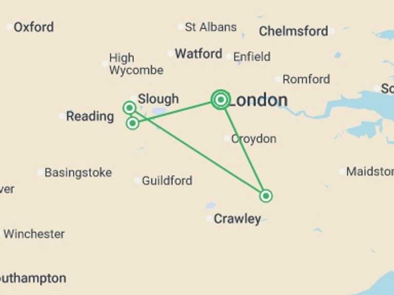 Map of England Tour with 2 destination visits for the trip: Chelsea Flower Show