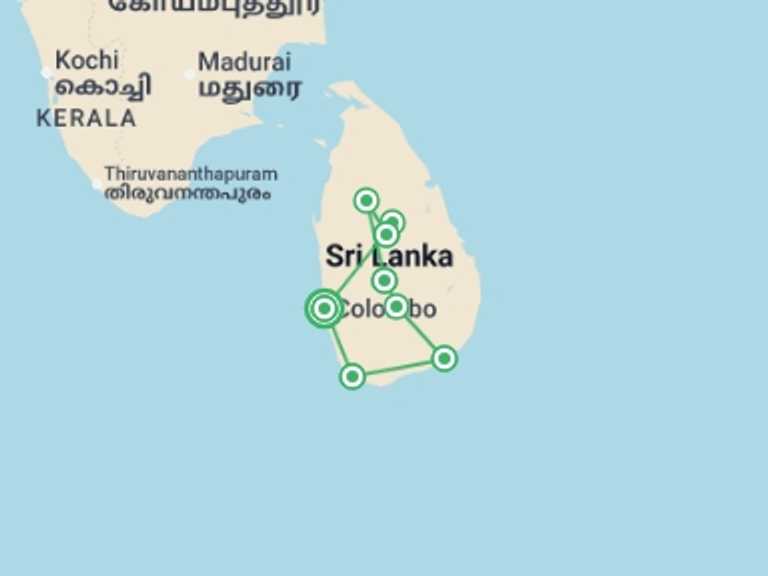 Map itinerary of Galle Tour in August 2026 with 7 destination visits for the trip: Wonders of Sri Lanka