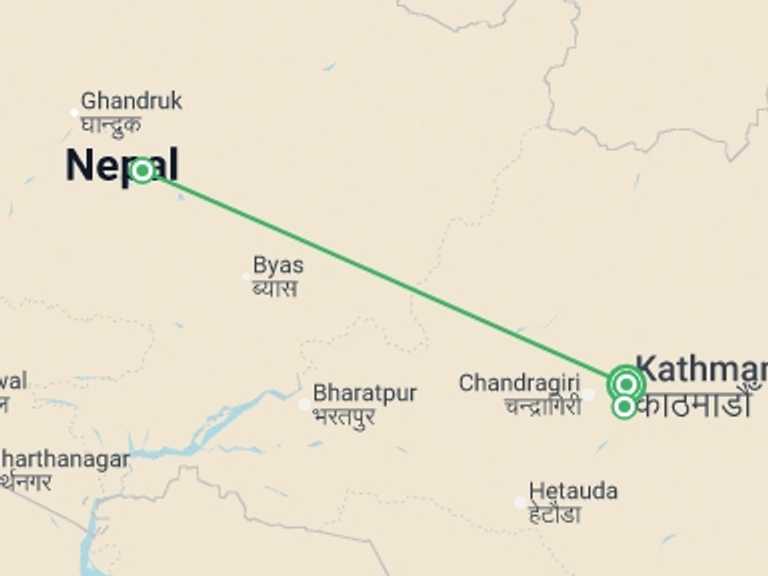 Map of Asia Tour with 3 destination visits for the trip: Nepal Uncovered - 8 days