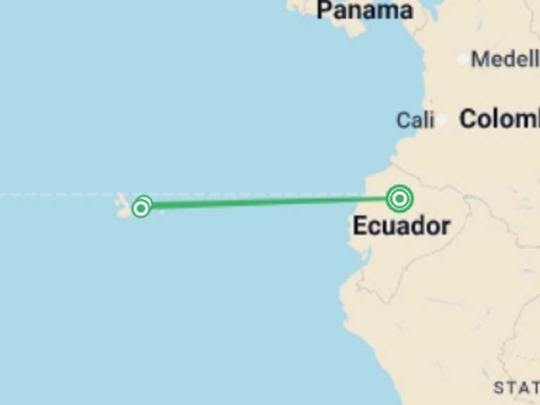 Map itinerary of South America Tour in October 2026 with 5 destination visits for the trip: Essential Quito and Galapagos