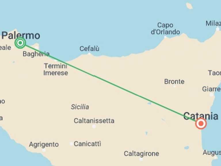 Map itinerary of Catania Tour in November 2026 with 5 destination visits for the trip: A Taste of Sicily