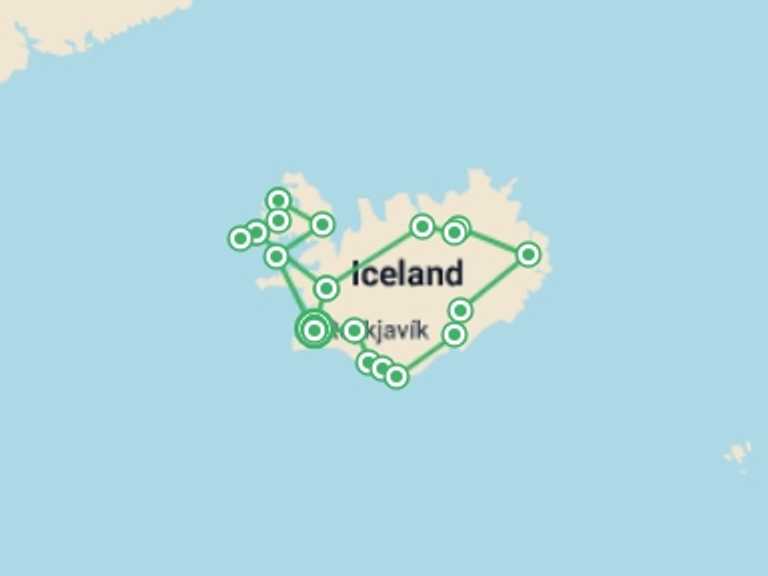 Map itinerary of Europe Tour in May 2026 with 11 destination visits for the trip: Iceland Circle & Westfjords Discovery - 17 days
