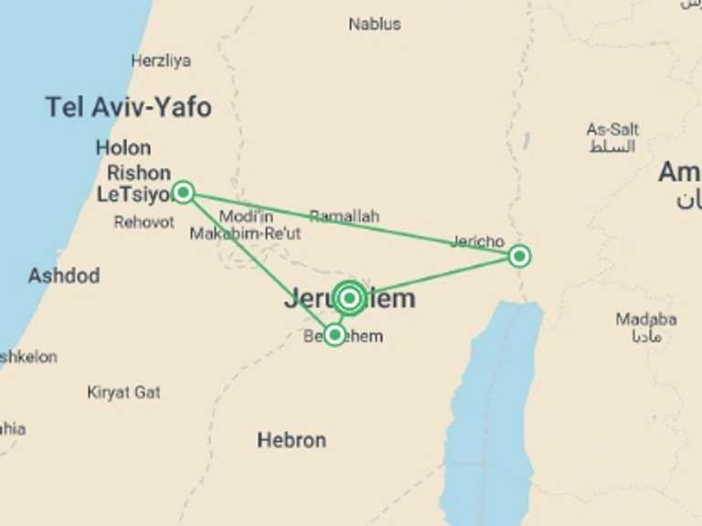 Map of a Spiritual or religious Tour with 1 destination visits for the trip: Christian Jerusalem, Bethlehem And Jericho, 3 Days From Jerusalem