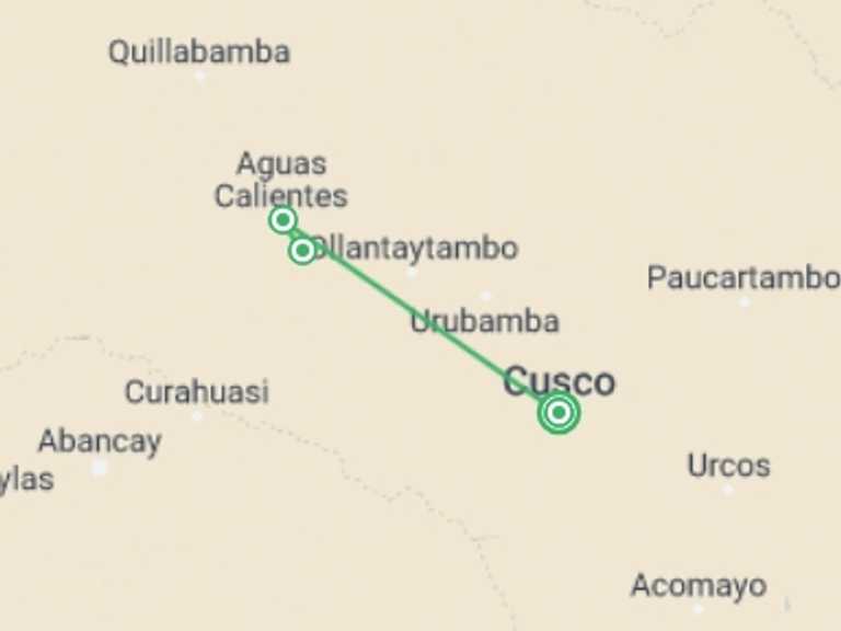 Map itinerary of South America Tour in January 2026 with 4 destination visits for the trip: 7 Day Inca Trail Premium to Machu Picchu