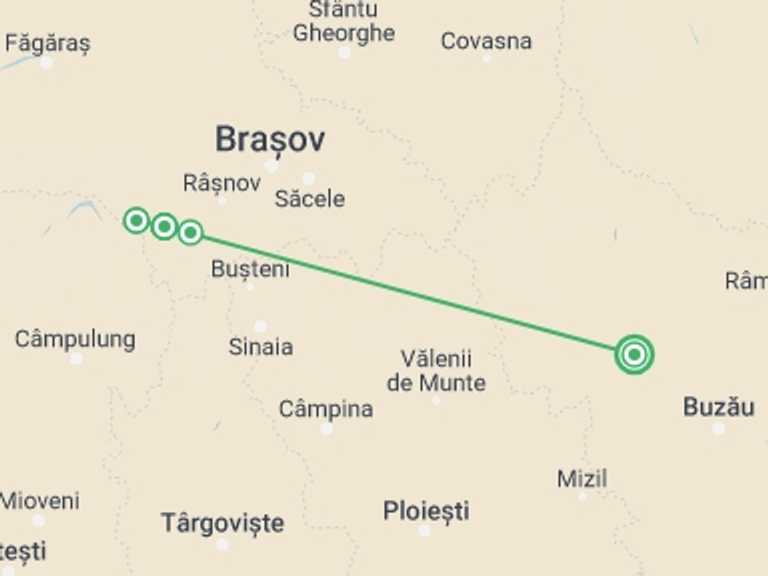Map of Romania Tour with 3 destination visits for the trip: Transylvania Winter Walk & Snowshoe