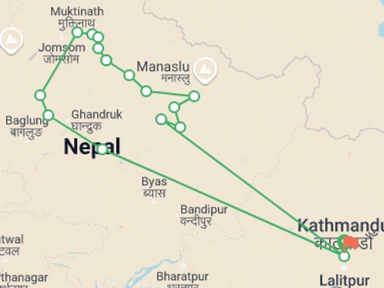 Map of Pokhara Trekking and Hiking Tour with 15 destination visits for the trip: Annapurna Circuit Trek