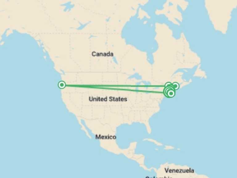 Map of North America Explorer Tour with 6 destination visits for the trip: New England, White Mountains & Cape Cod - 10 days
