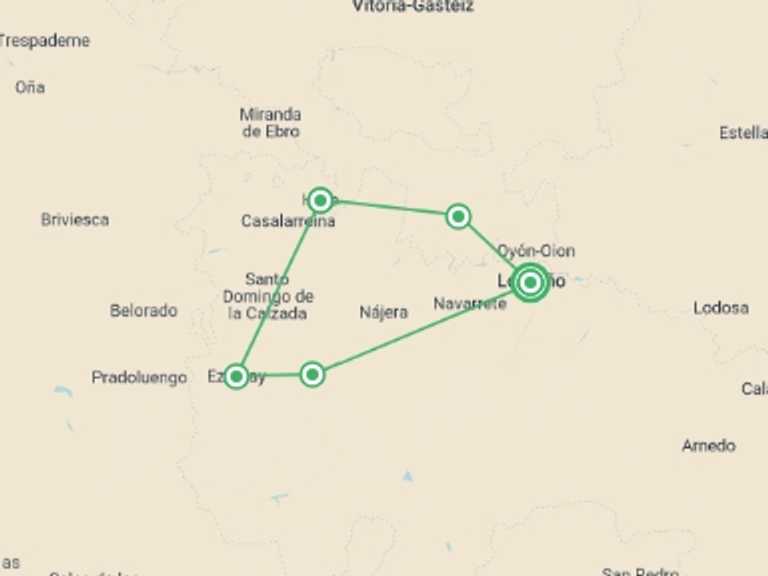 Map of a Food Tour with 5 destination visits for the trip: Vineyards of La Rioja Cycling