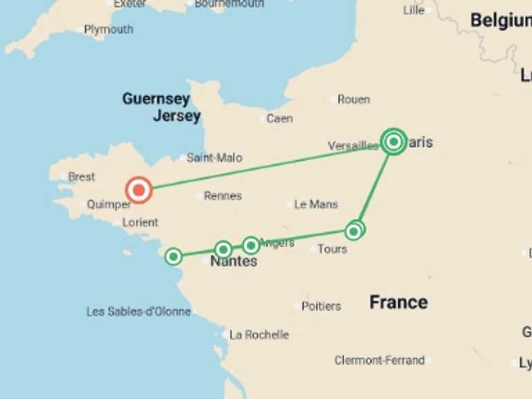 Map of Mediterranean Tour with 6 destination visits for the trip: From the Châteaux of Chambord and Chenonceau to the Loire Valley