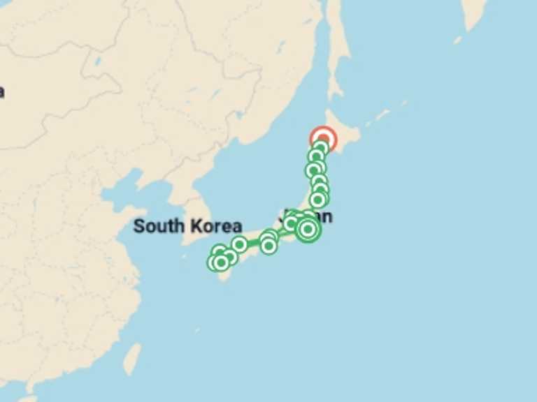Map of Asia Tour with 15 destination visits for the trip: Grand Tour of Japan: From Nagasaki to Sapporo