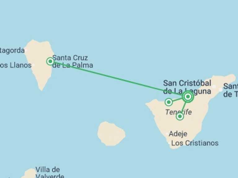 Map of Mediterranean Tour with 1 destination visits for the trip: Tenerife Culture & Beach (3 Star) - 8 days
