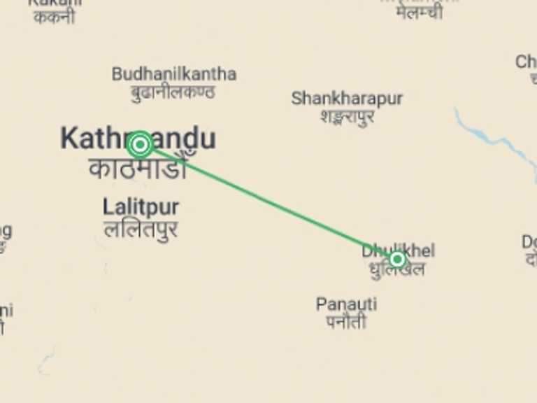 Map of 6-Day Kathmandu Tour with 2 destination visits for the trip: Cultural tour of Kathmandu Valley