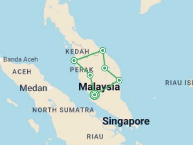 Map of Kuala Lumpur Explorer Tour with 6 destination visits for the trip: Best of Malaysia - 7 days