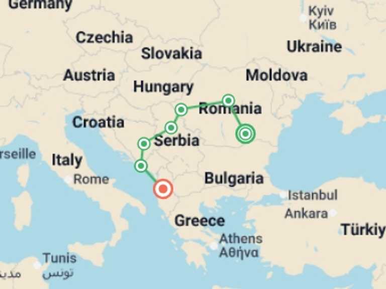 Map of Sarajevo Cultural, religious and historic sites Tour with 7 destination visits for the trip: Balkan´s Route