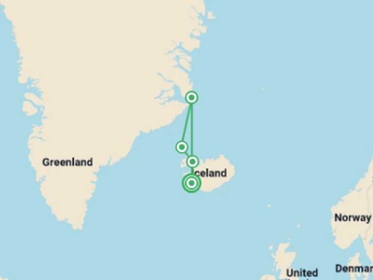 Map of Reykjavik Polar expeditions and cruise Tour with 5 destination visits for the trip: Under the Northern Lights: Exploring Iceland & East Greenland