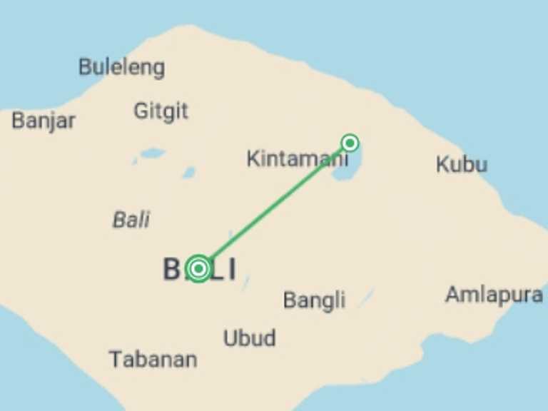 Map of Indonesia Volcanoes Tour with 3 destination visits for the trip: Hike & Bike in Mt Batur (2 Days)