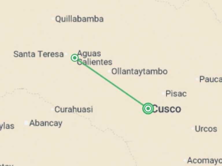 Map of a Beach, romance, getaways and relaxation Tour with 1 destination visits for the trip: Cusco At A Glance