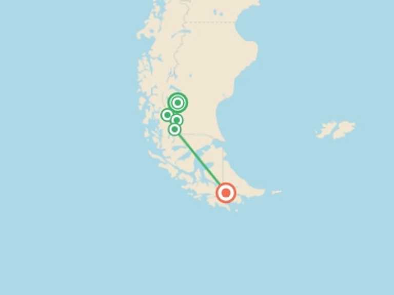 Map of a Explorer Tour with 6 destination visits for the trip: Torres del Paine and Ushuaia Adventure 9D/8N