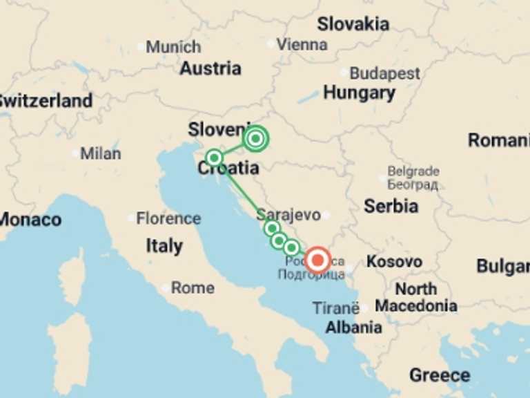Map of Zagreb City sightseeing Tour with 6 destination visits for the trip: Croatia Highlights & Island Hopping - 11 days