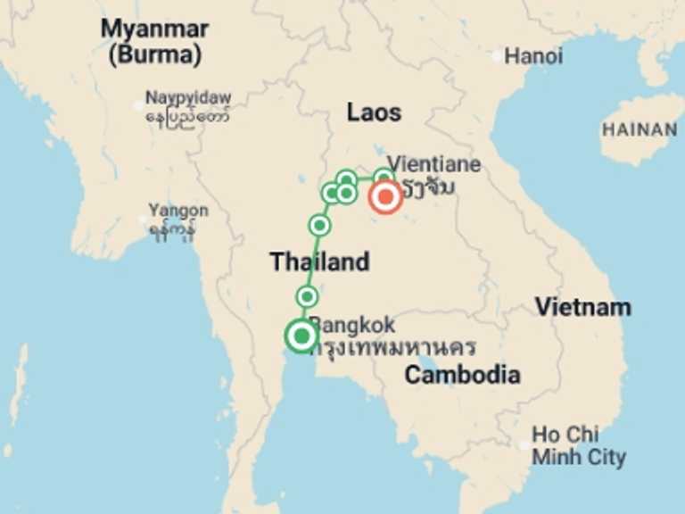 Map of South East Asia Tour with 5 destination visits for the trip: North Isaan And The Mekong, Small Group Tour