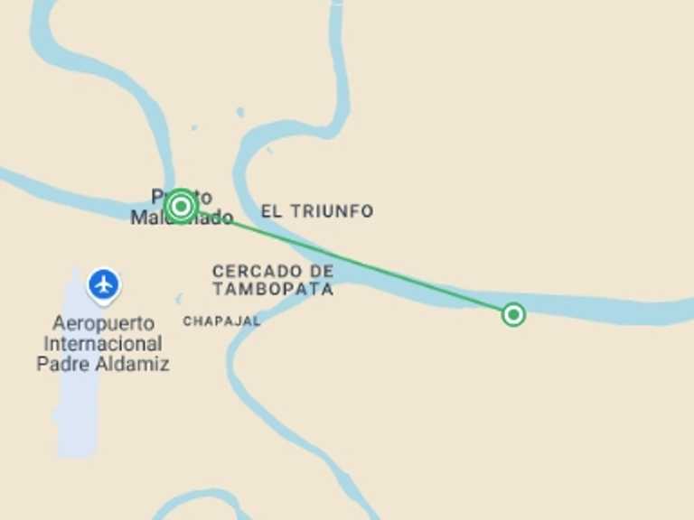 Map of Peru Getaways and short breaks Tour with 3 destination visits for the trip: Peru: Amazon Jungle Short Break