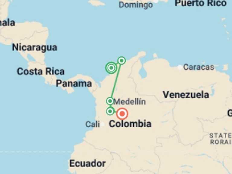Map itinerary of Bogota Tour in October 2025 with 6 destination visits for the trip: Cartagena to Bogota Travel Pass