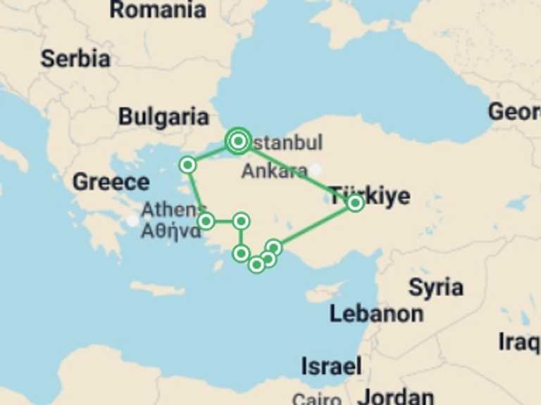 Map of Goreme Tour with 9 destination visits for the trip: Turkey: Coastlines & Cappadocia