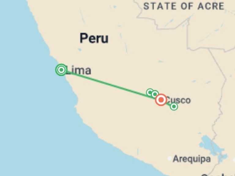 Map of South America Tour with 3 destination visits for the trip: Shades Of Peru
