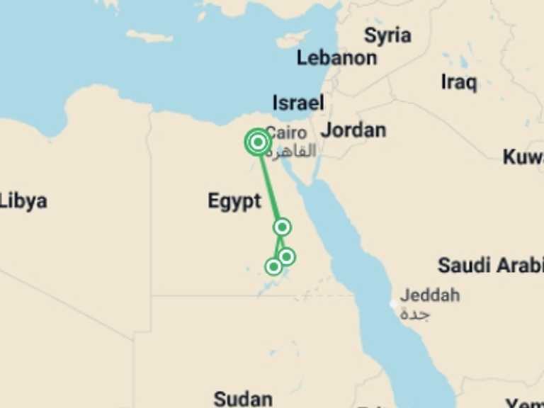 Map of Africa Tour with 4 destination visits for the trip: Egypt: Cairo, Aswan & Luxor