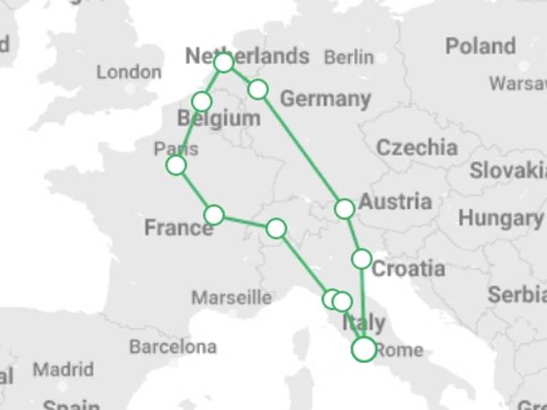 Map of Italy Tour with 11 destination visits for the trip: Europe Escape Christmas & New Year