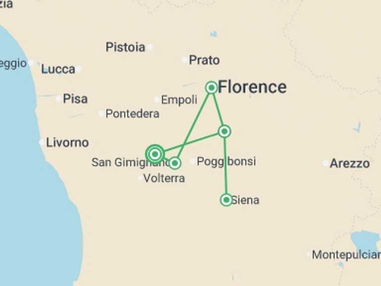Map of Italy Tour with 6 destination visits for the trip: Tuscany Walks & Chianti Wines