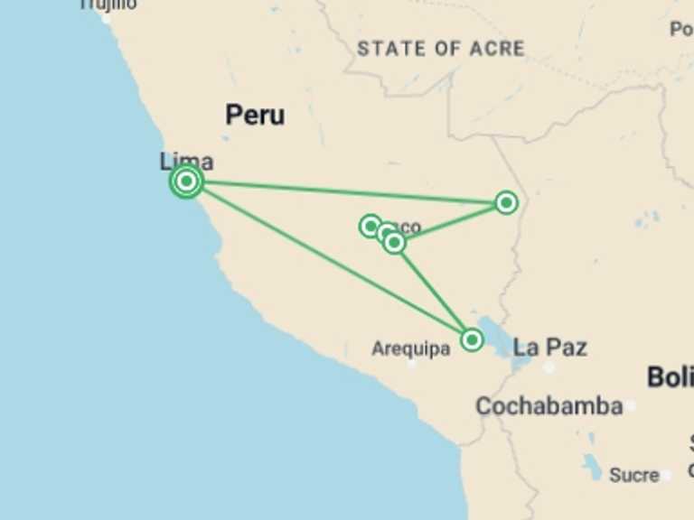 Map of Lima Tour with 6 destination visits for the trip: Journeys: Iconic Peru