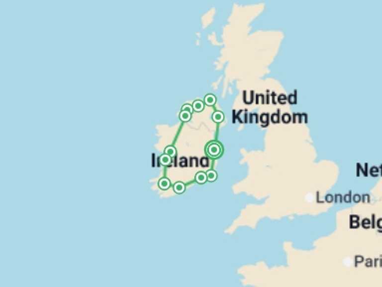 Map itinerary of Europe Tour in June 2026 with 8 destination visits for the trip: Amazing Ireland
