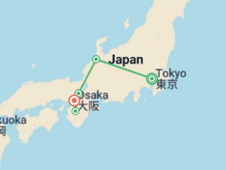 Map of Asia Food Tour with 5 destination visits for the trip: Japan Real Food Adventure