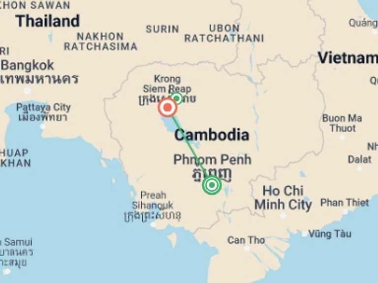 Map of a Shopping and Markets Tour with 3 destination visits for the trip: Cambodia Encounters