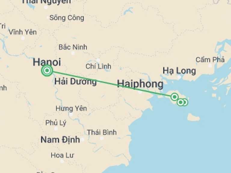 Map of Hanoi Kayaking and canoeing Tour with 4 destination visits for the trip: 3-day Cruise On Lan Ha Bay And Beach Resort