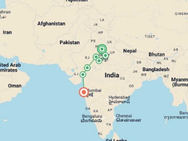 Map of Asia Tour with 8 destination visits for the trip: Eternal India