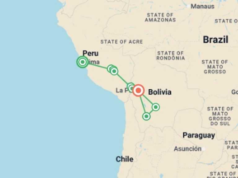 Map itinerary of Lima Tour in September 2025 with 9 destination visits for the trip: Best of Peru & Bolivia - 15 days