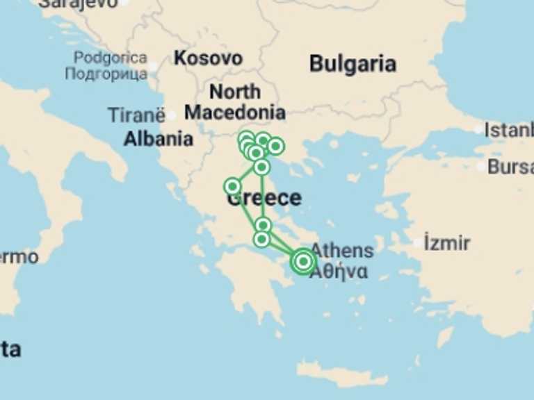 Map of Europe Tour with 3 destination visits for the trip: Northern Greece With Meteora, Delphi And Thessaloniki