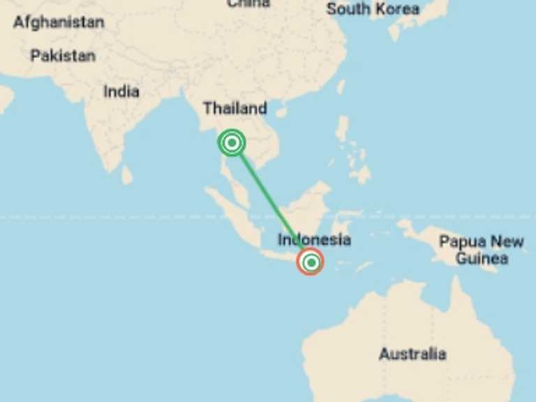 Map of a Beach Tour with 5 destination visits for the trip: Thailand And Bali Odyssey