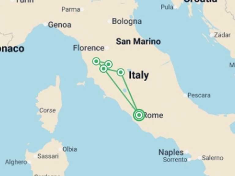 Map of Montepulciano Tour with 5 destination visits for the trip: Villages of Tuscany - Small Group