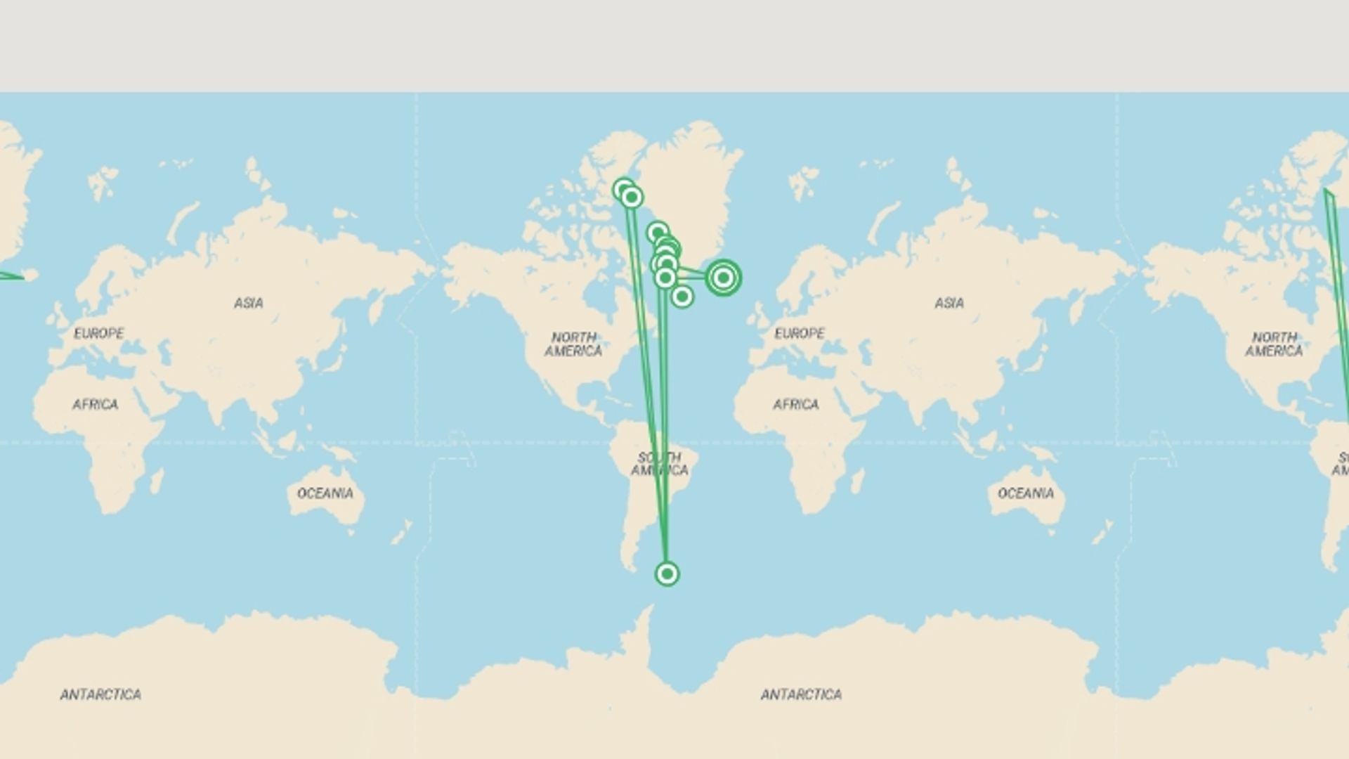 A map showing the tour itinerary for the trip: West Greenland: Exploring the Far North, starting in Reykjavik, Iceland and ending in Reykjavik, Iceland going through 12 other destinations.