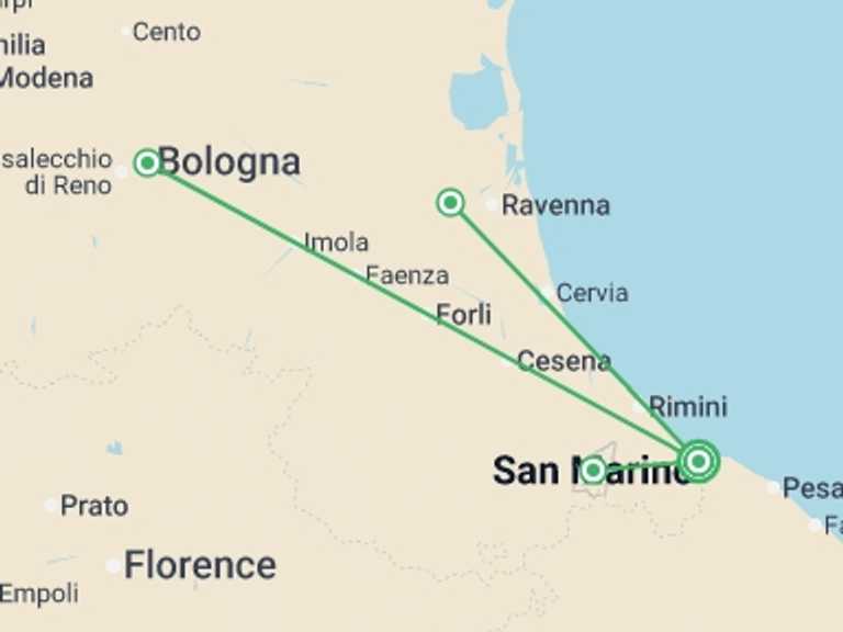 Map of Europe Tour with 2 destination visits for the trip: Italy's Adriatic Coast - 8 days
