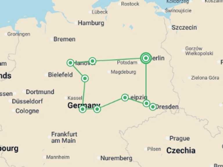 Map itinerary of Berlin Tour in February 2026 with 4 destination visits for the trip: Adventure in the Heart of Germany with Berlin