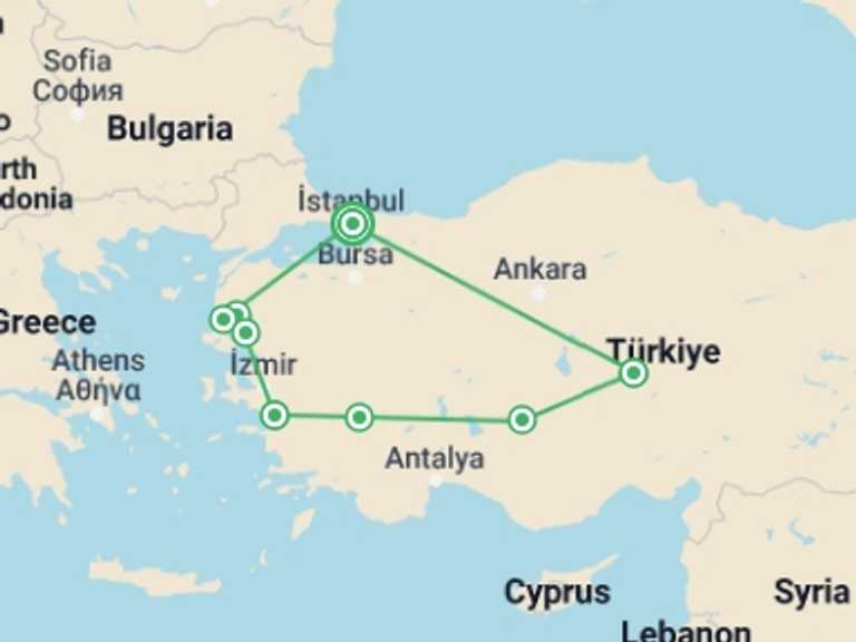 Map of Turkey Adventure Tour with 7 destination visits for the trip: Turkey: Women's Expedition